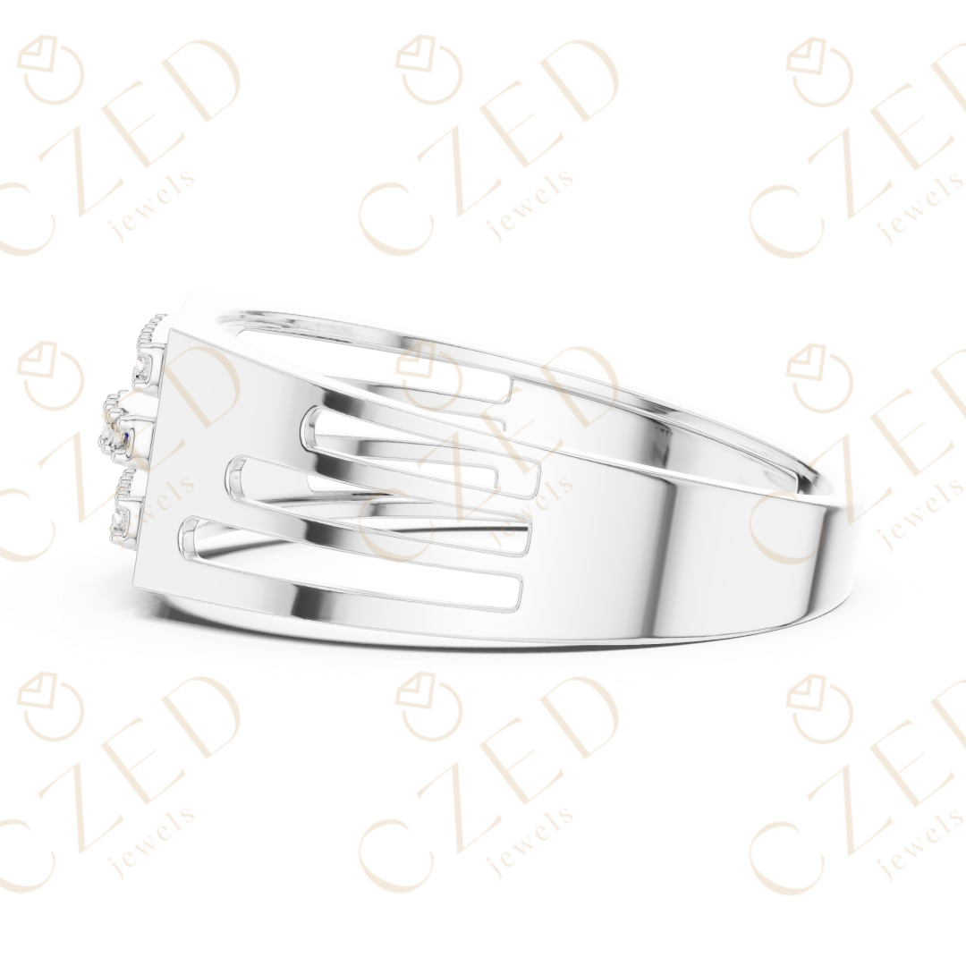 Round Cut Diamond Triple Row Panel Band Ring