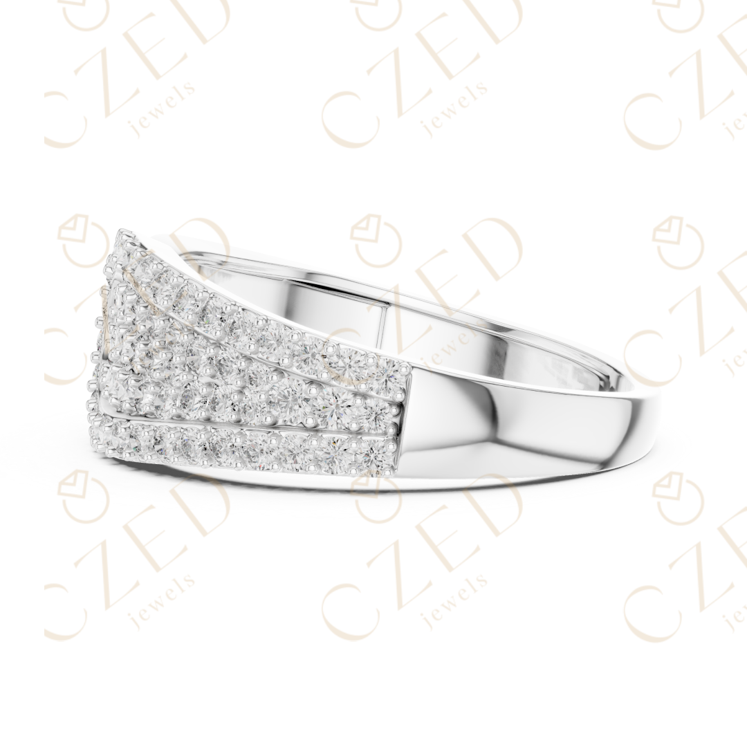 Oval Layered Diamond Cluster Ring with Graduated Pavé Design