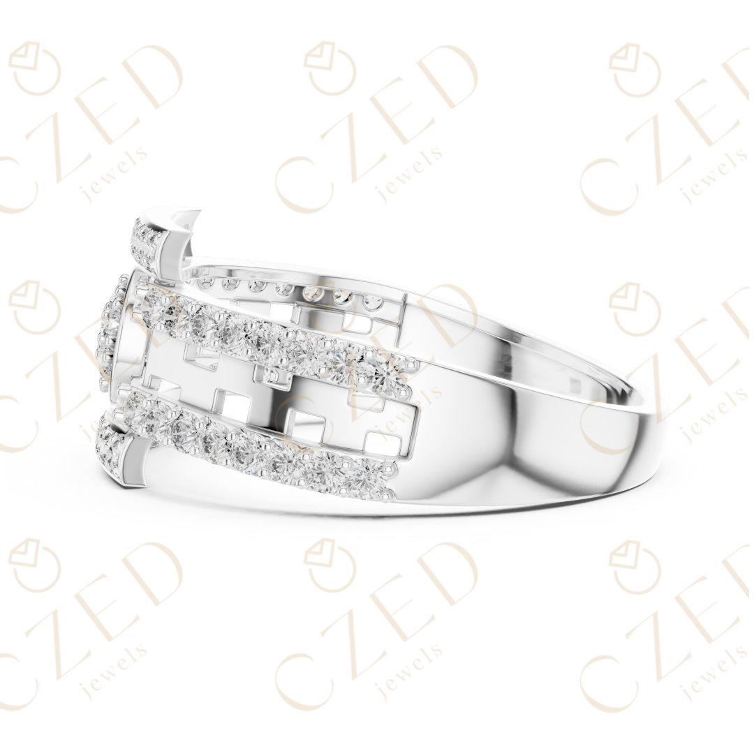 Round Brilliant Diamond Halo Panel Band Ring