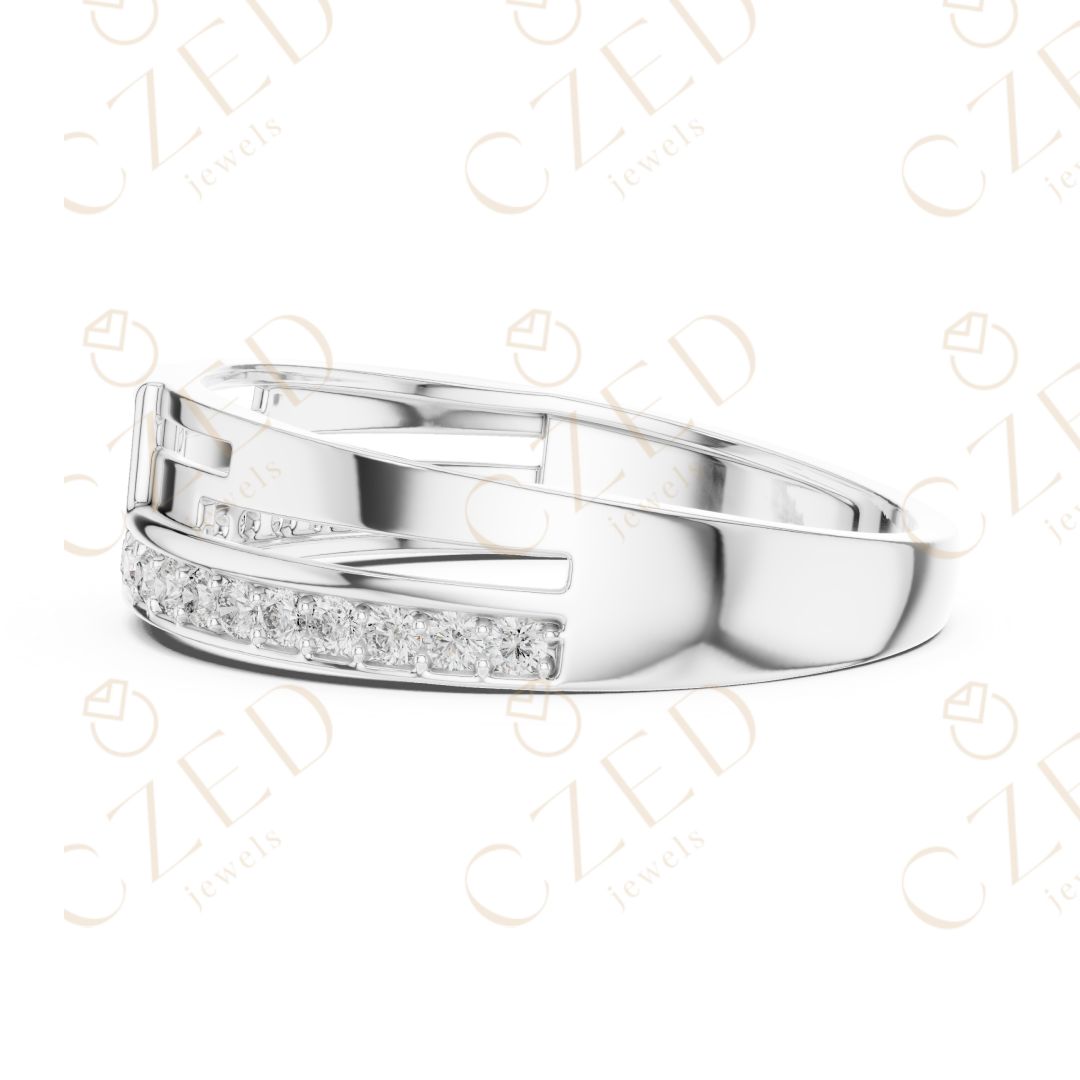 Round Cut Diamond Pavé Panel Men’s Band with Openwork Structure