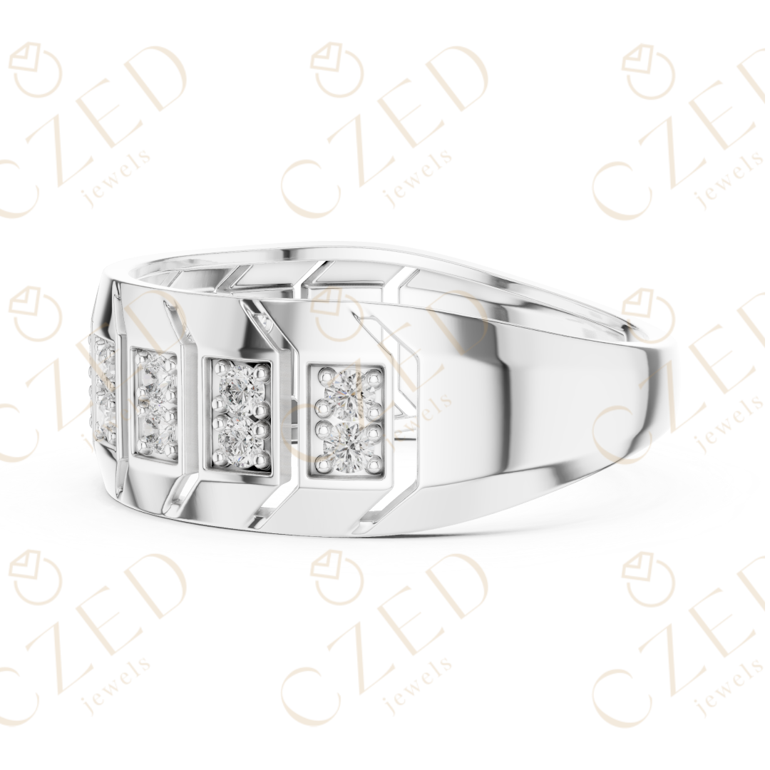 Round Brilliant Diamond Geometric Panel Band Ring