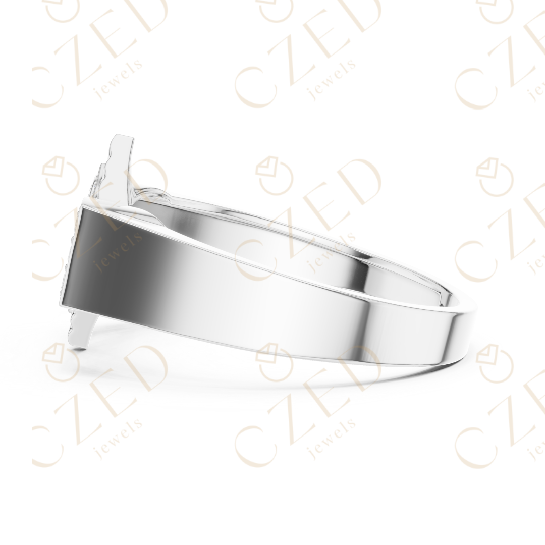 Geometric Diamond Cluster Band Ring with Pavé Panels