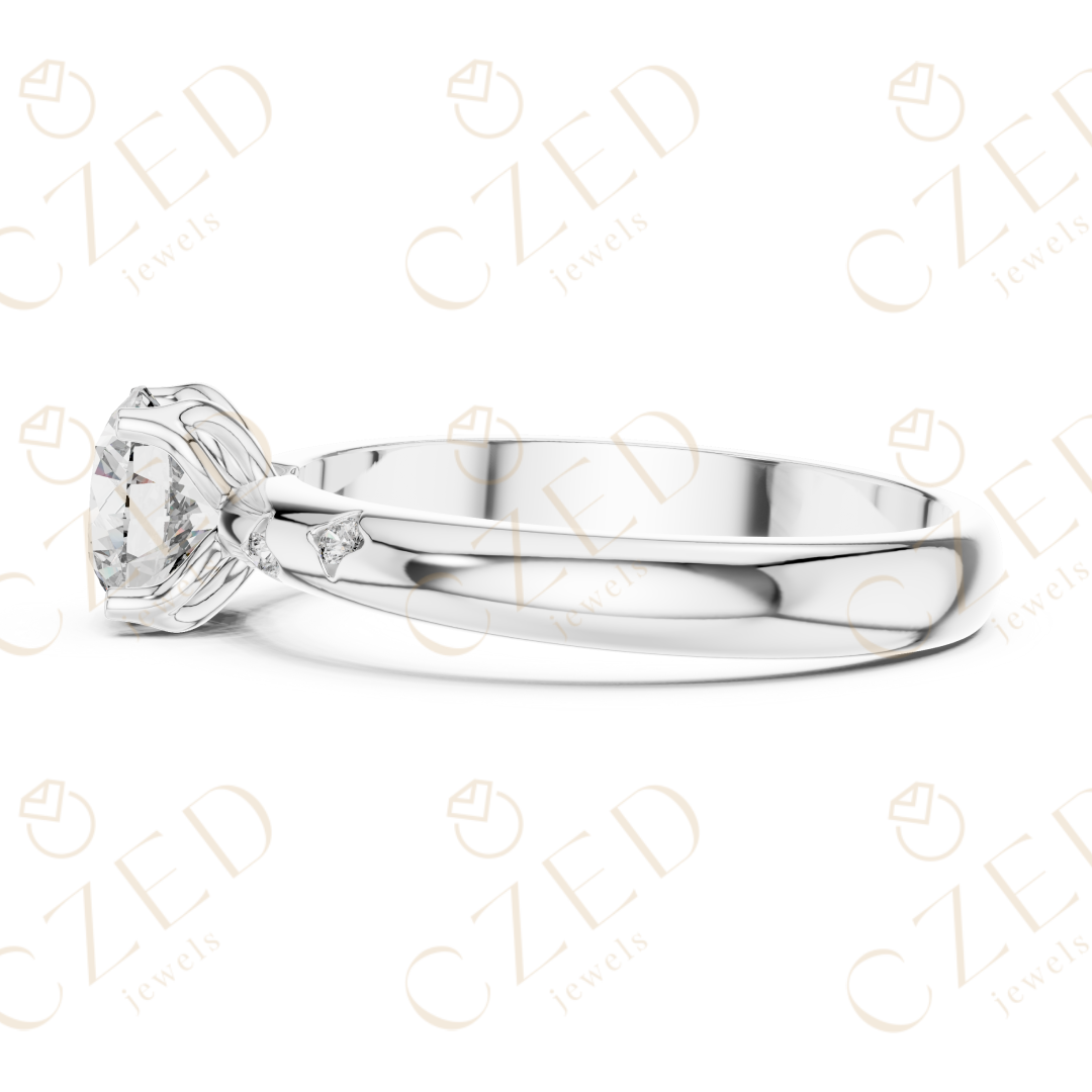 Round Brilliant Solitaire Diamond Ring with Bezel Accented Band