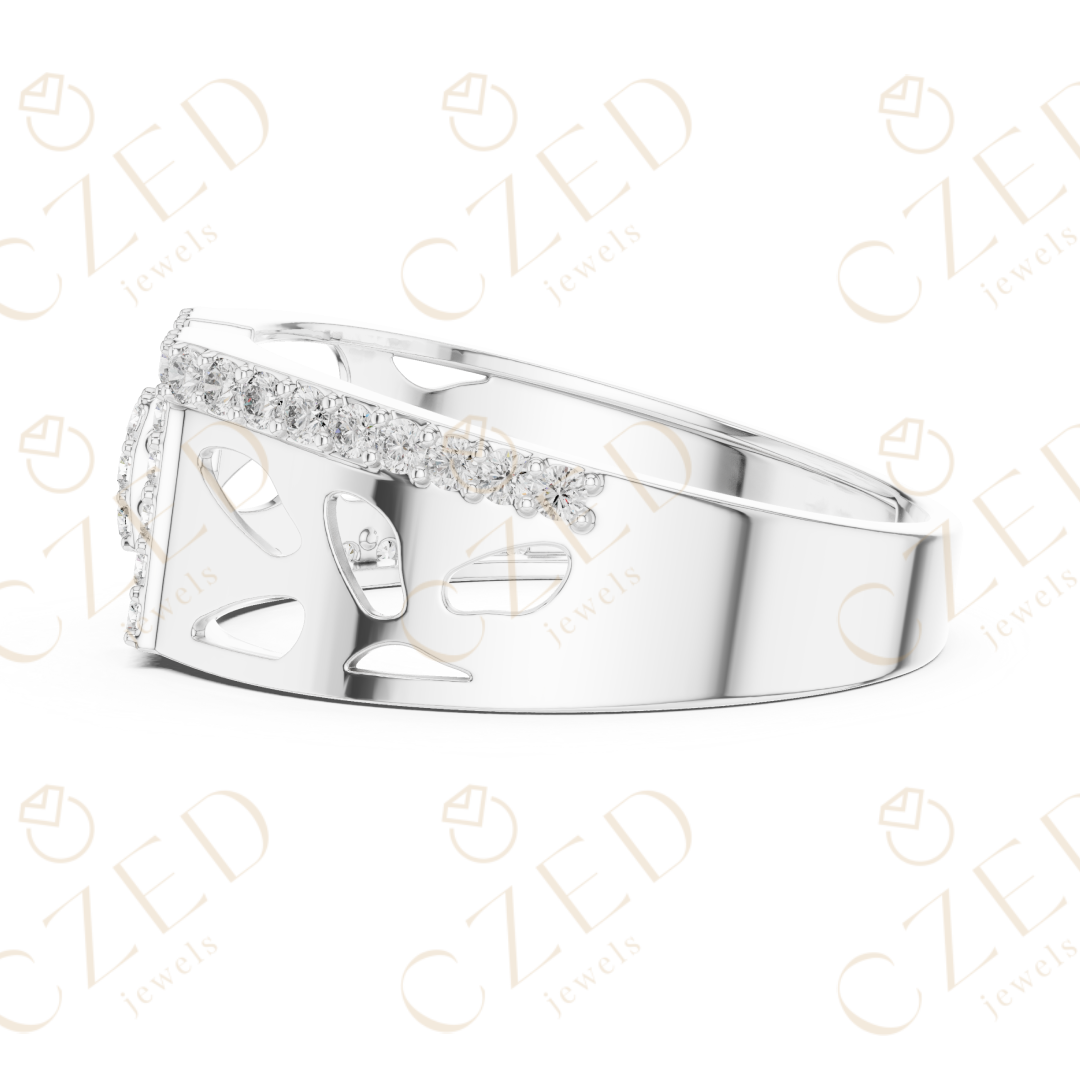 Round Cut Diamond Geometric Open Panel Band Ring