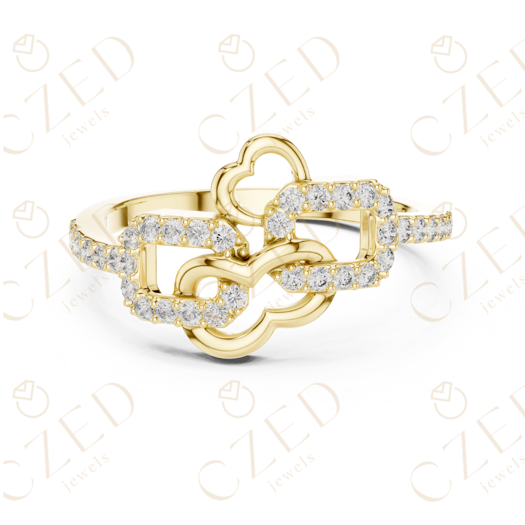 Round Cut Diamond Chain Heart Link Band Ring