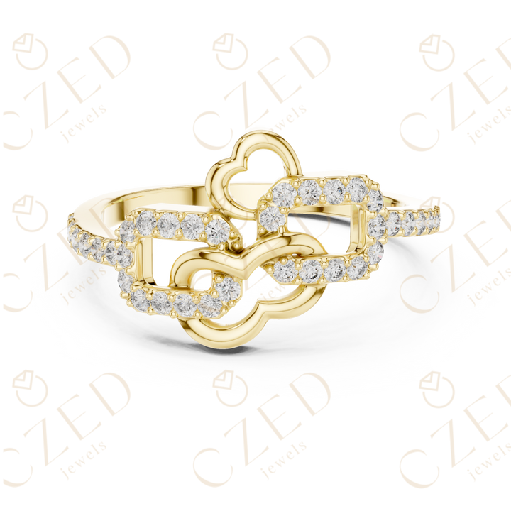 Round Cut Diamond Chain Heart Link Band Ring
