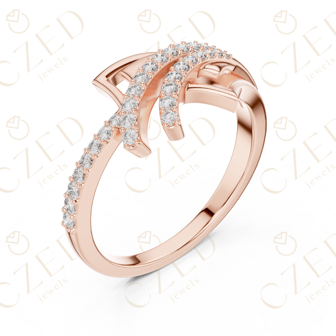 Round Cut Diamond Architectural Twist Pavé Band Ring