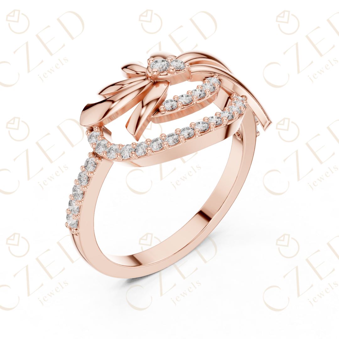 Round Cut Diamond Floral Twist Halo Ring with Pavé Accents