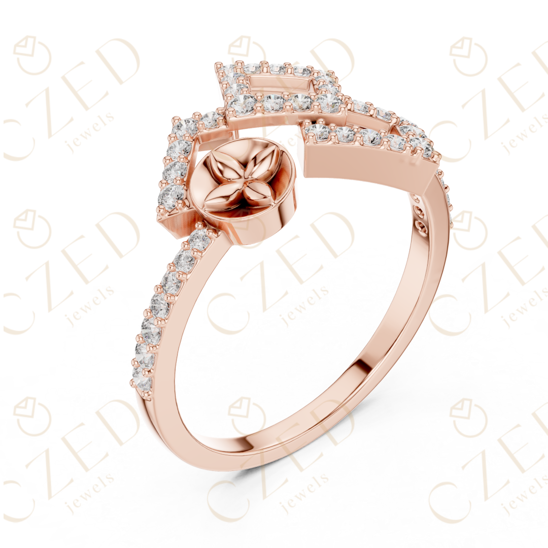 Round Cut Diamond Geometric Double Square Charm Ring