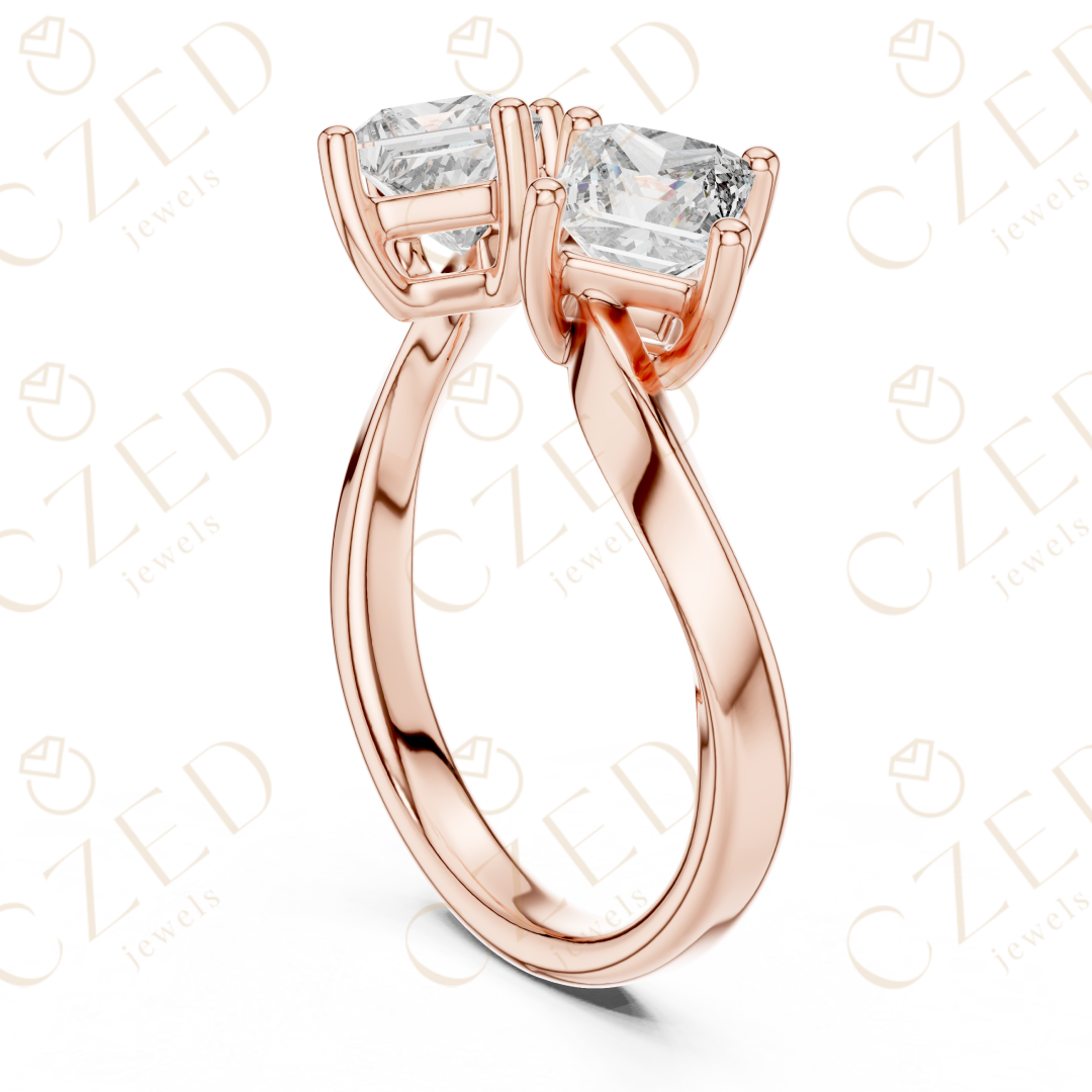 Princess Cut Diamond Open Twist Dual Solitaire Ring