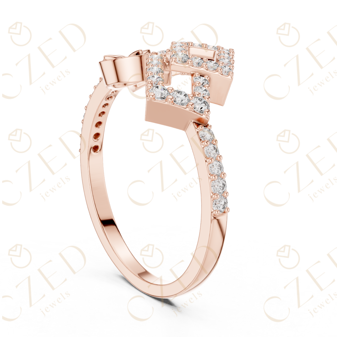 Round Cut Diamond Geometric Double Square Charm Ring