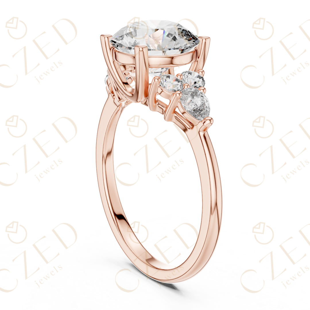 Round Cut Diamond Three Stone Engagement Ring