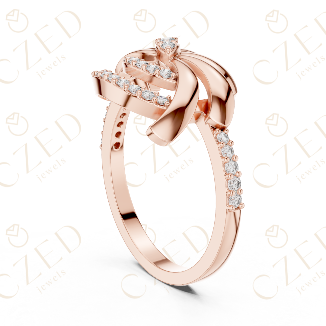 Round Cut Diamond Floral Twist Halo Ring with Pavé Accents