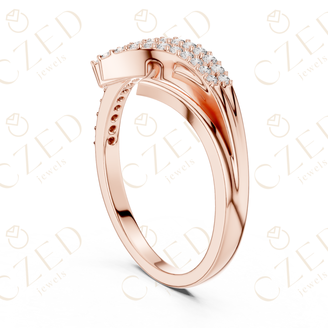 Round Cut Diamond Architectural Twist Pavé Band Ring