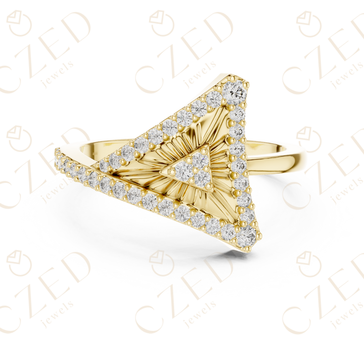 Round Cut Diamond Geometric Triangle Halo Ring