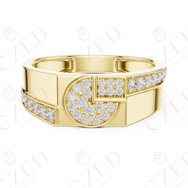 Round Cut Diamond Geometric Circle Pavé Panel Men’s Band