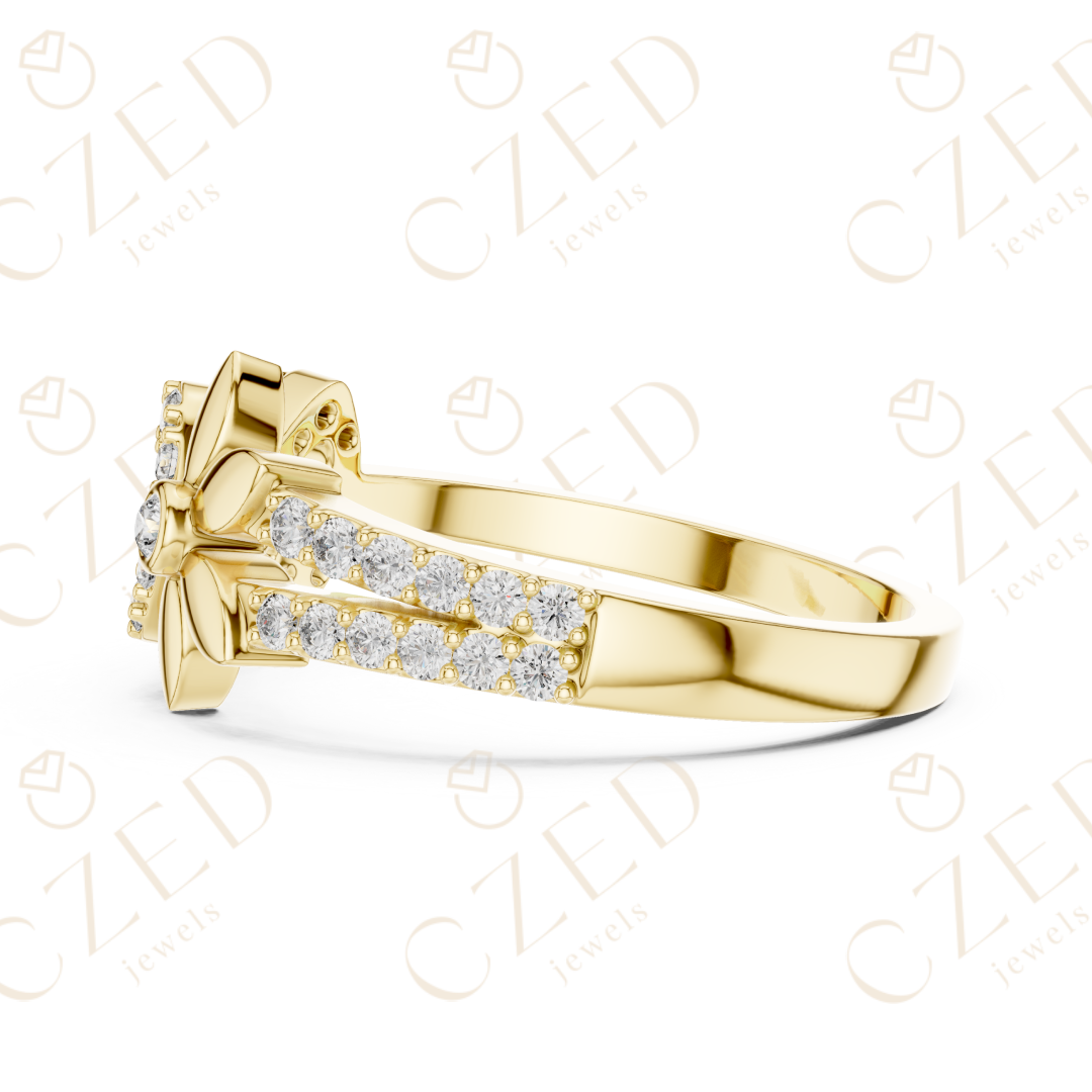 Round Cut Diamond Infinity Band Ring with Floral Motif Accents