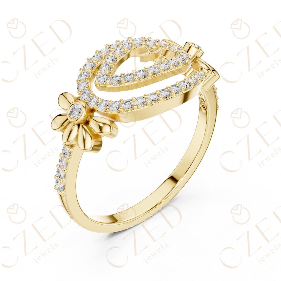 Round Cut Diamond Oval Swirl Halo Ring with Floral Accents