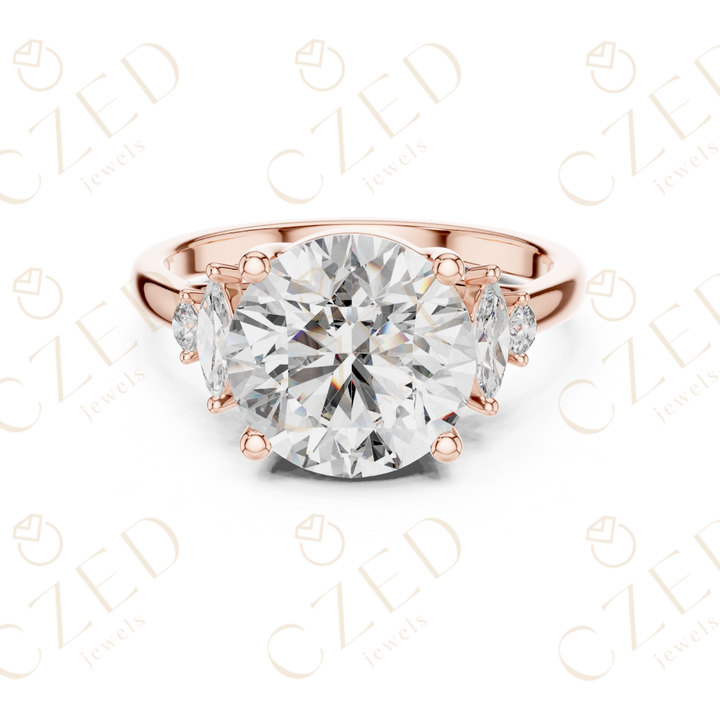 Round Cut Diamond Engagement Ring with Marquise Side Stones