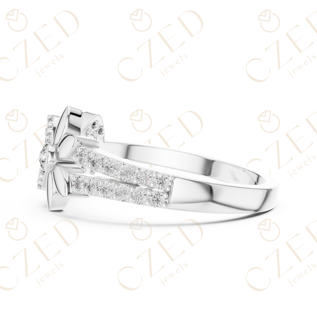 Round Cut Diamond Infinity Band Ring with Floral Motif Accents