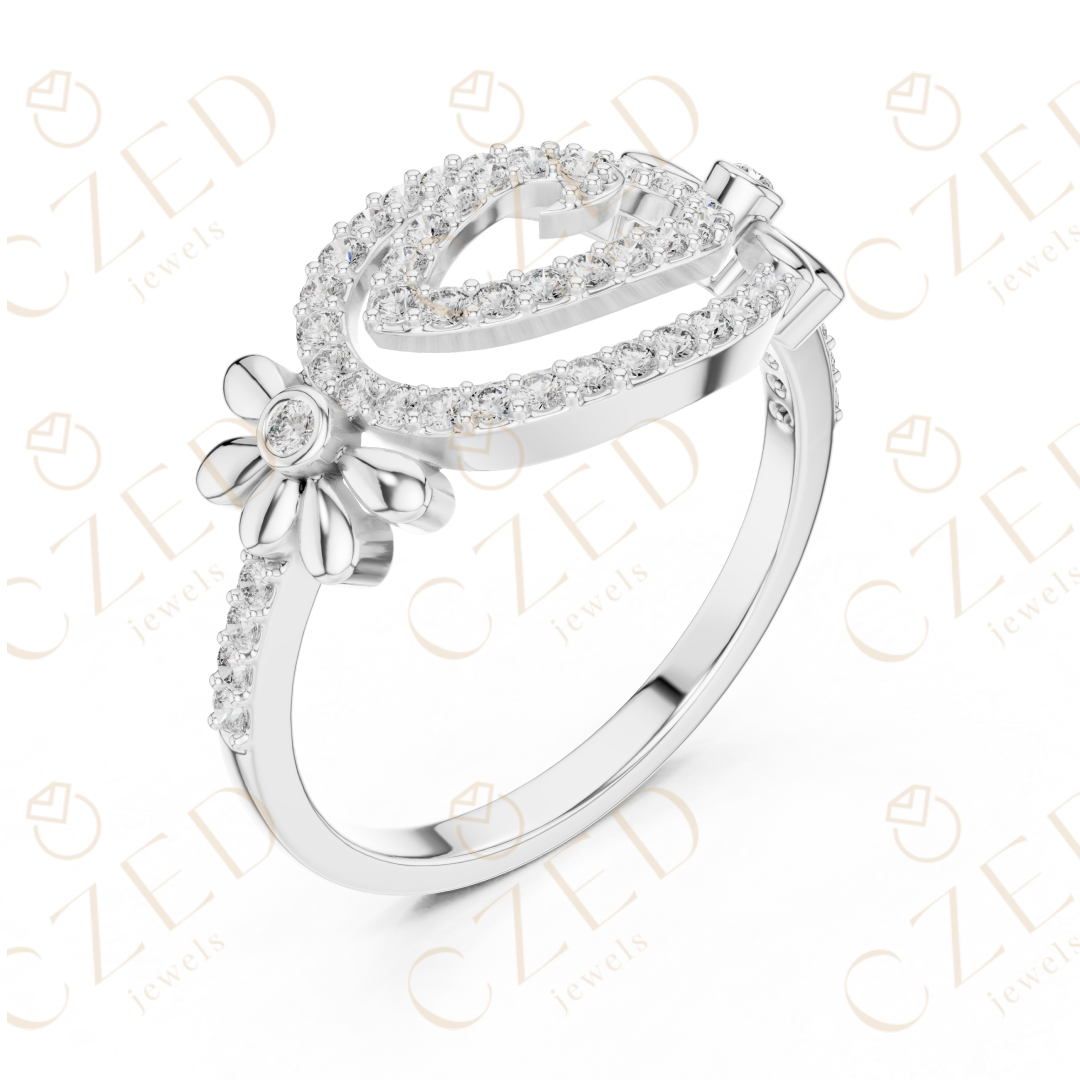 Round Cut Diamond Oval Swirl Halo Ring with Floral Accents