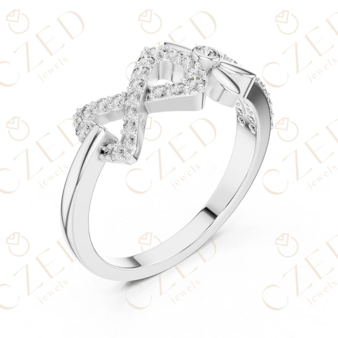 Round Cut Diamond Infinity Band Ring with Floral Motif Accents