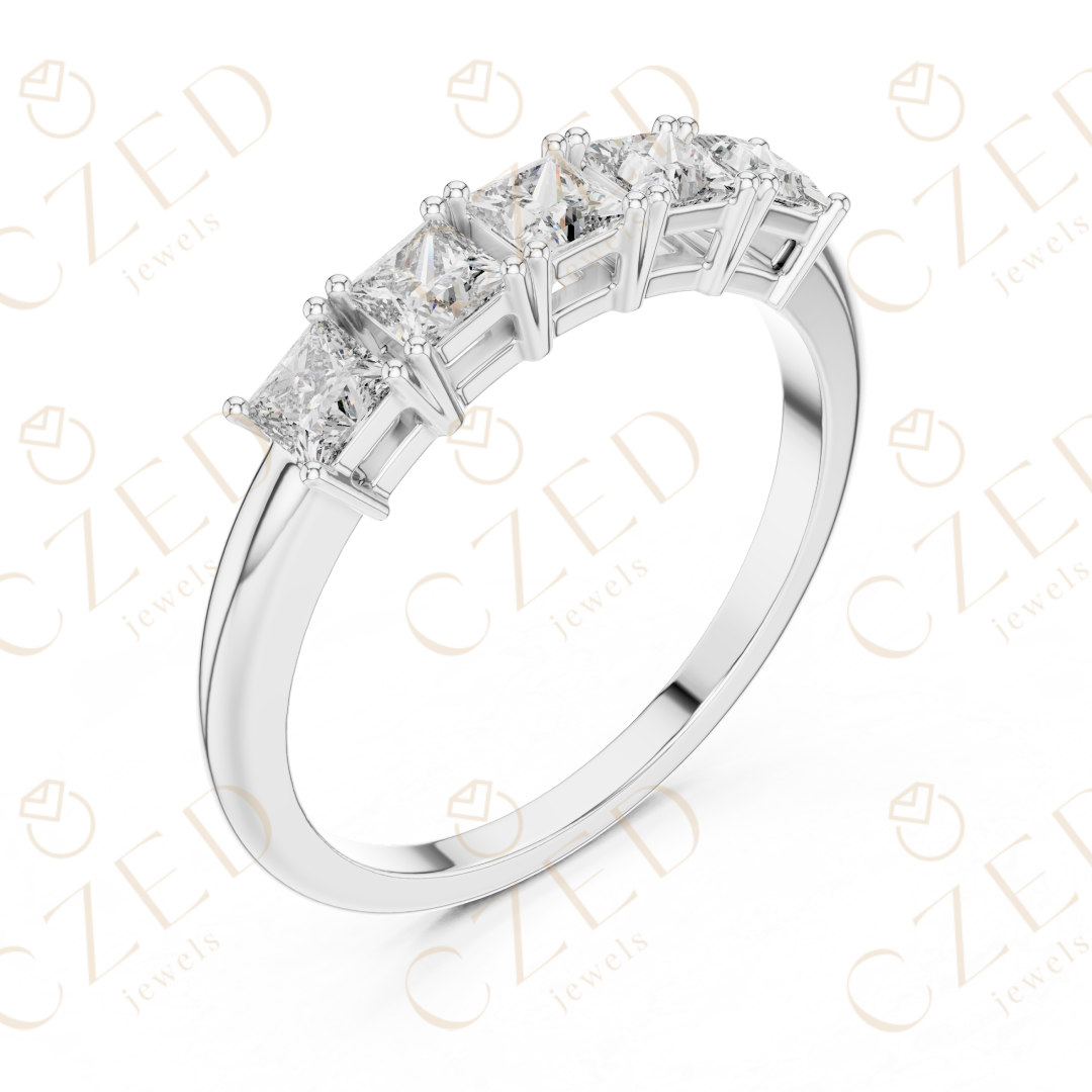 Princess Cut Five Stone Diamond Band with Elegant Linear Design