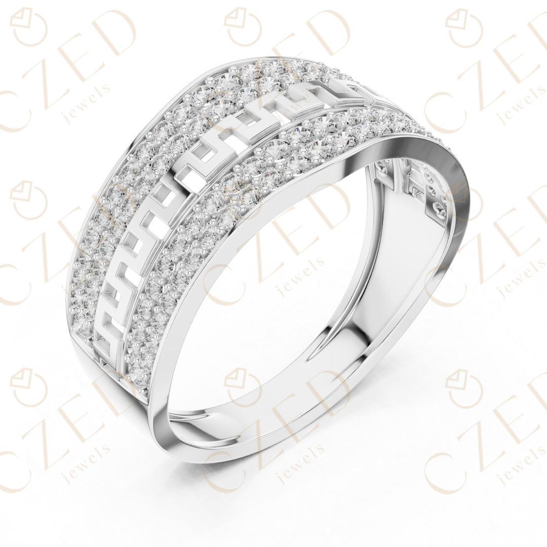 Round Cut Diamond Pavé Panel Men’s Band with Greek Key Openwork