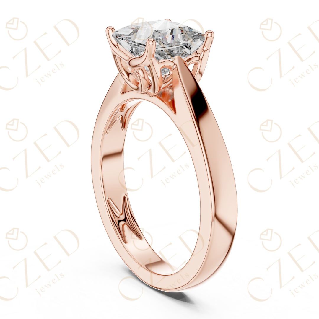 Princess Cut Solitaire Diamond Ring with Clean Modern Band