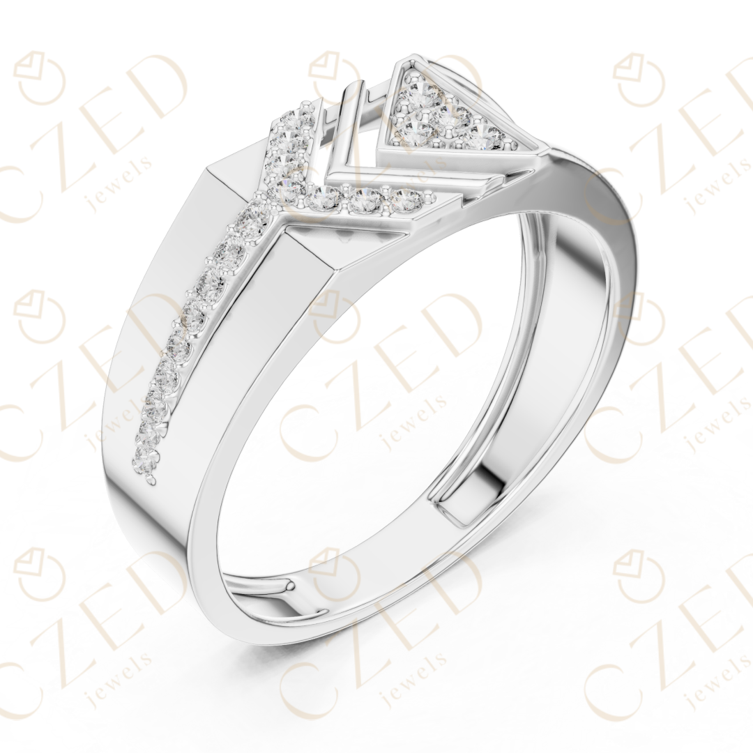 Round Cut Diamond Geometric Chevron Panel Band