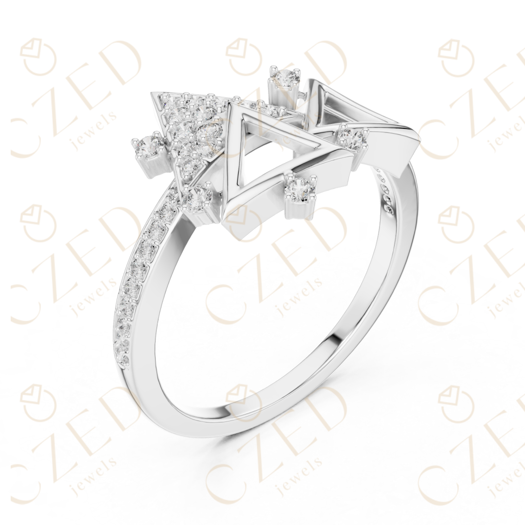 Geometric Triangle Cluster Diamond Ring with Pavé Accents
