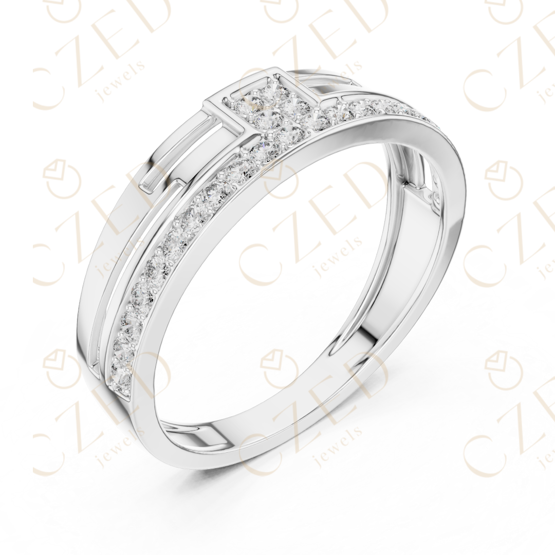 Round Cut Diamond Pavé Panel Men’s Band with Openwork Structure