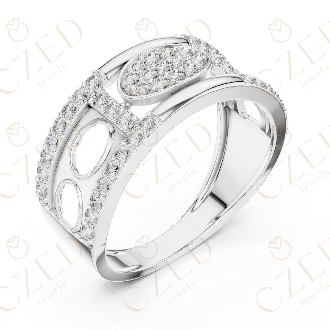 Round Cut Diamond Pavé Panel Men’s Band with Openwork Design