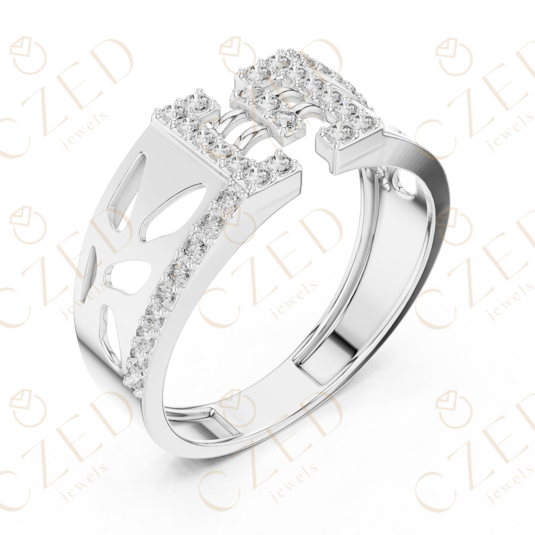 Round Cut Diamond Geometric Open Panel Band Ring