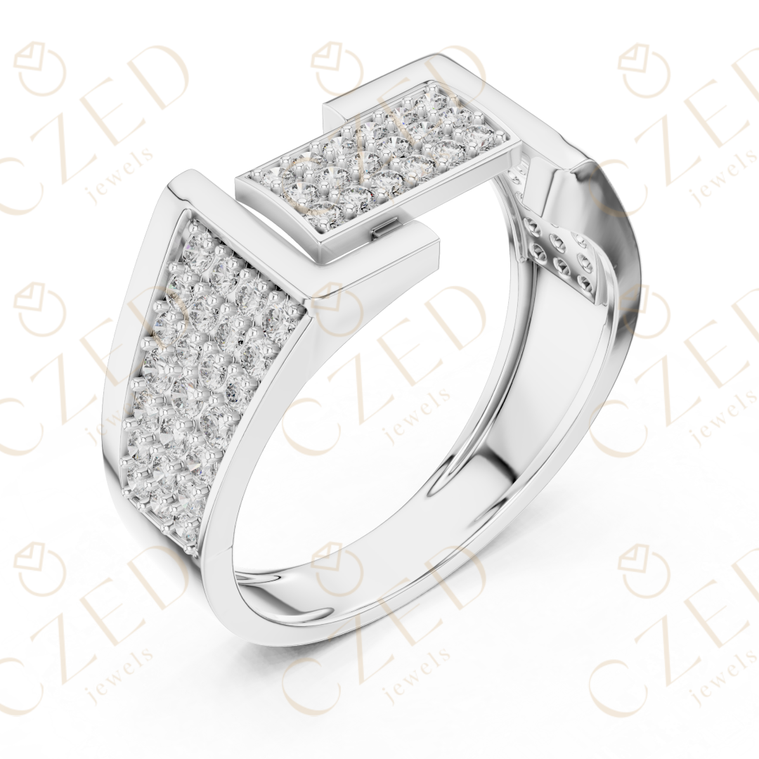 Round Cut Diamond Pavé Panel Men’s Band with Structured Frame