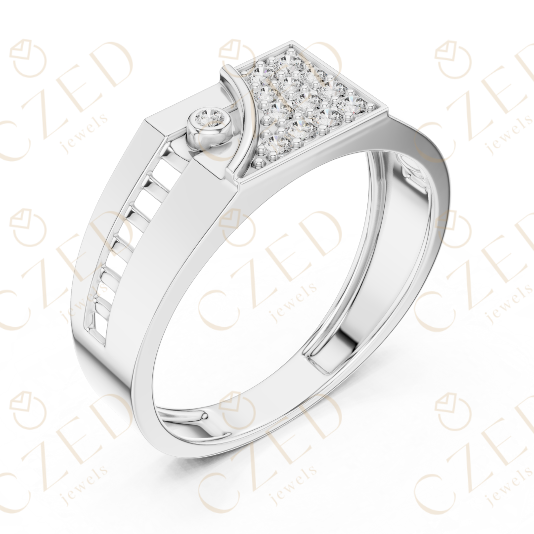 Round Brilliant Diamond Geometric Panel Pavé Band Ring