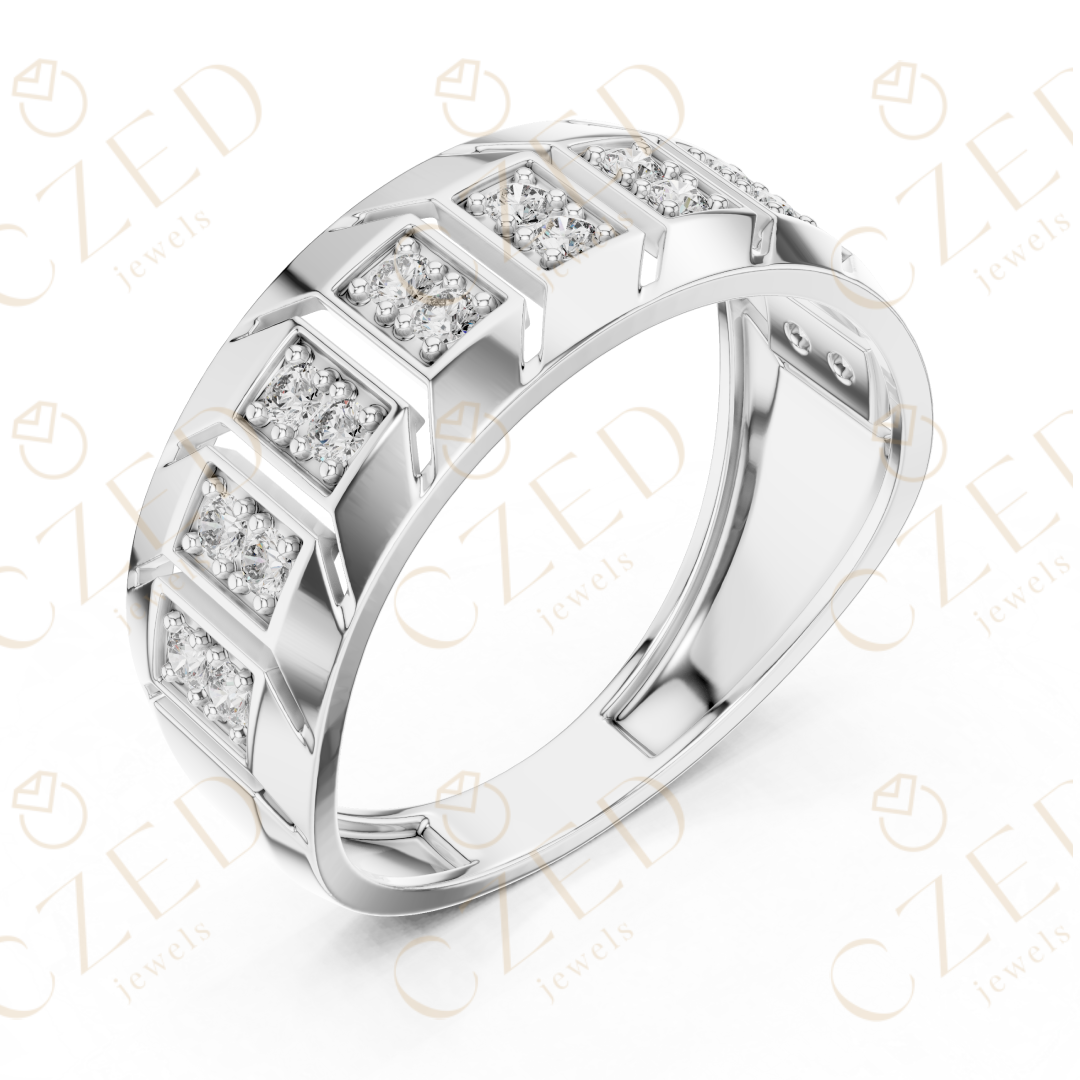 Round Brilliant Diamond Geometric Panel Band Ring