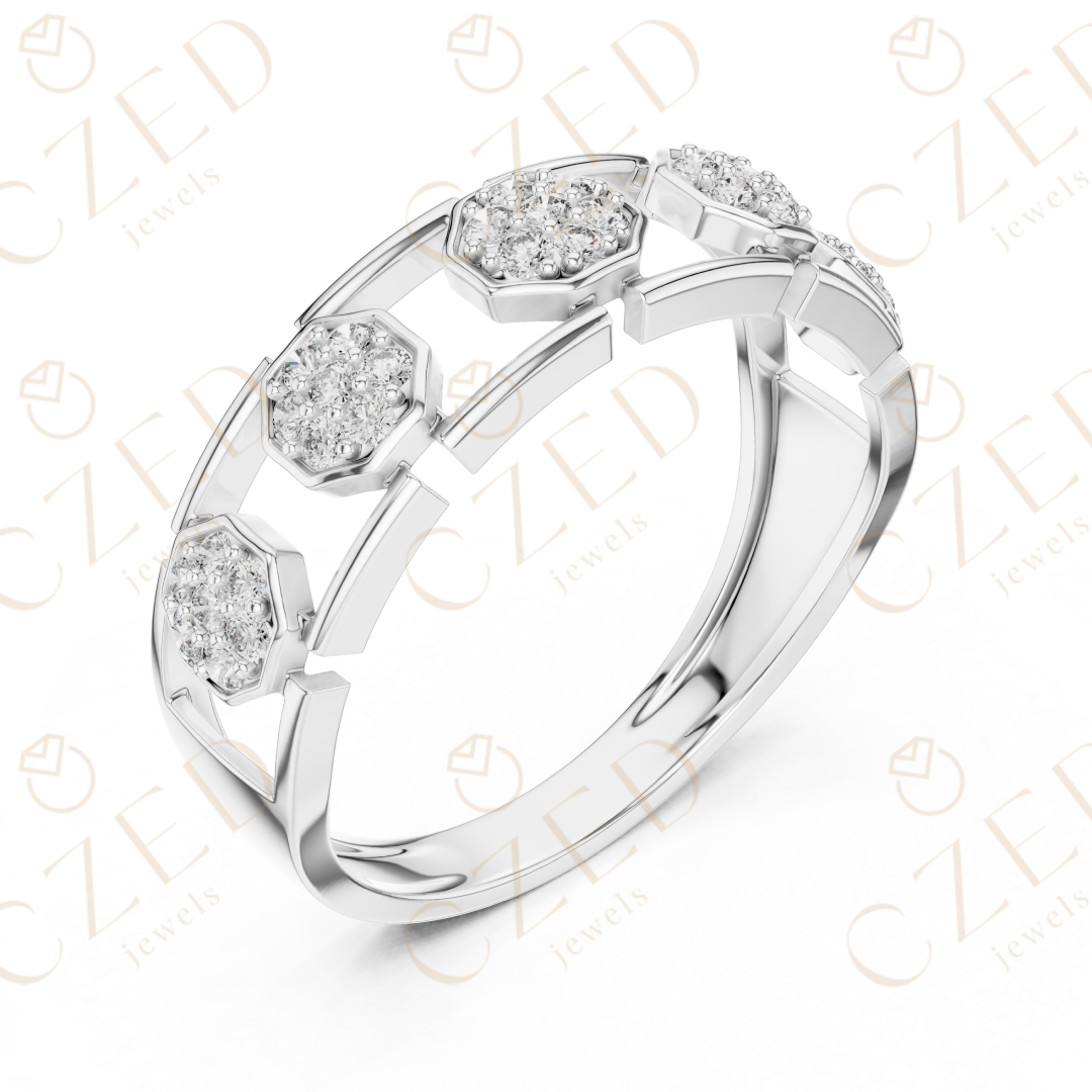 Round Cut Diamond Pavé Hexagon Panel Men’s Band with Openwork Links