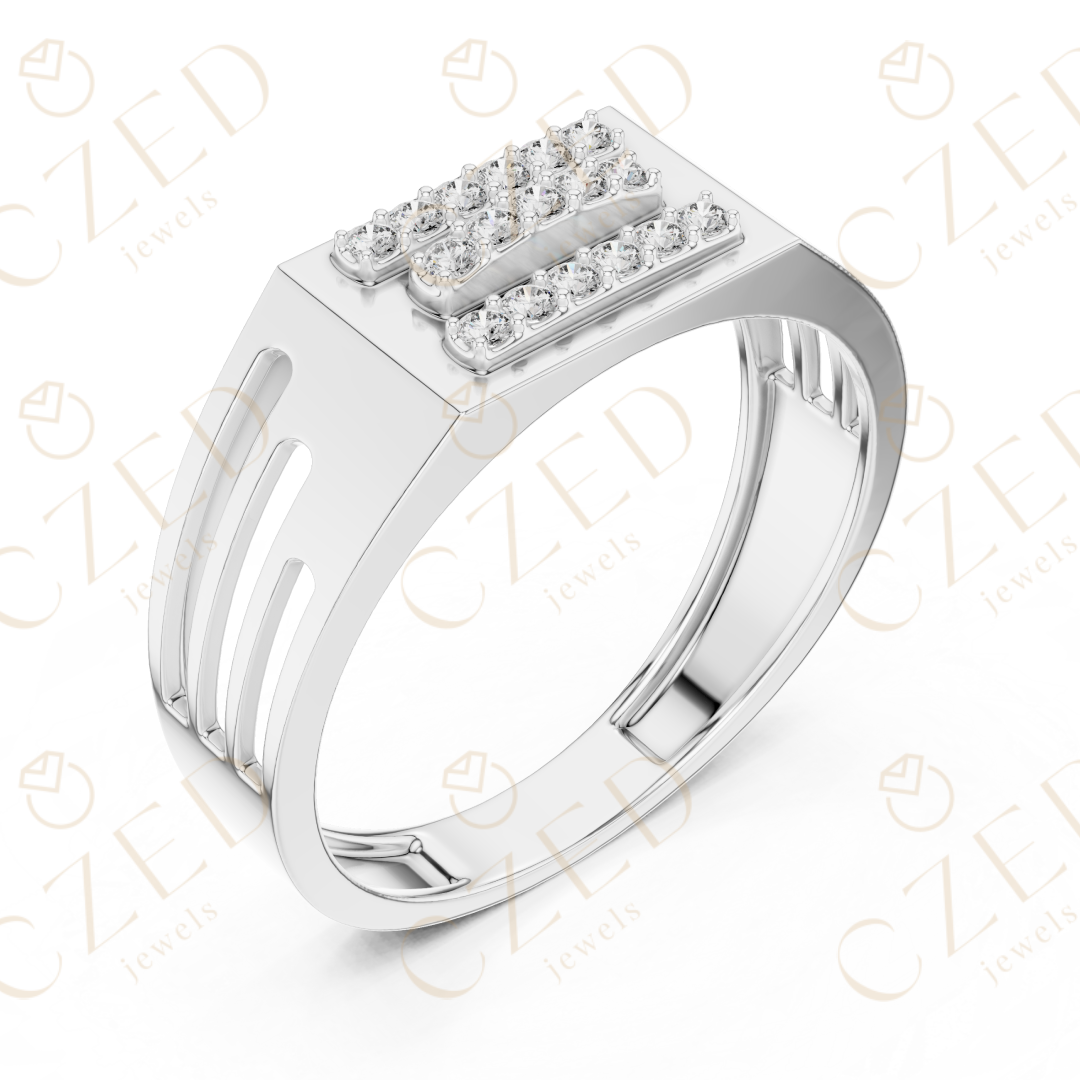 Round Cut Diamond Triple Row Panel Band Ring