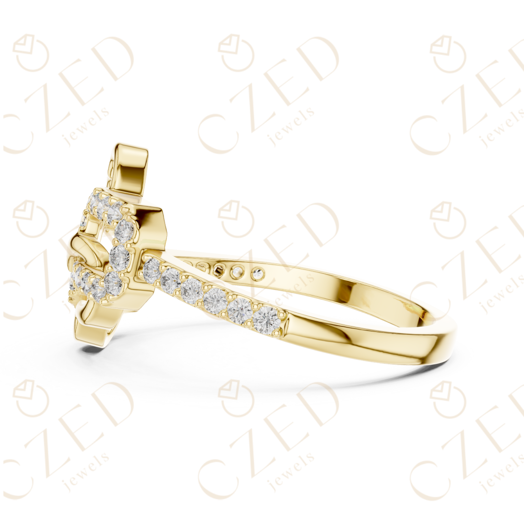 Round Cut Diamond Chain Heart Link Band Ring