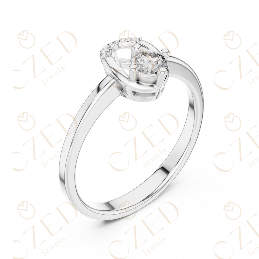 Round Brilliant Solitaire Diamond Ring with Arched Side Accent