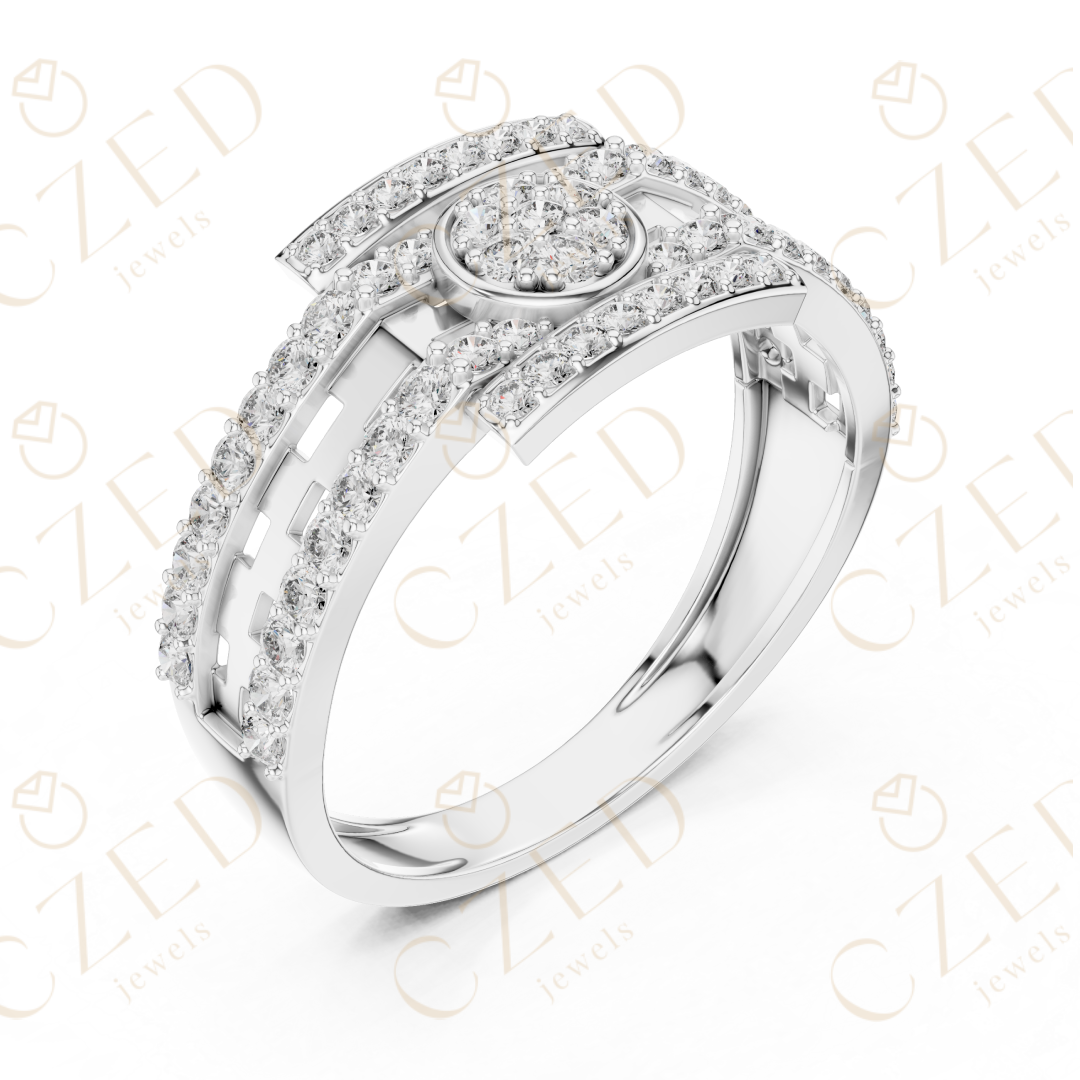 Round Brilliant Diamond Halo Panel Band Ring