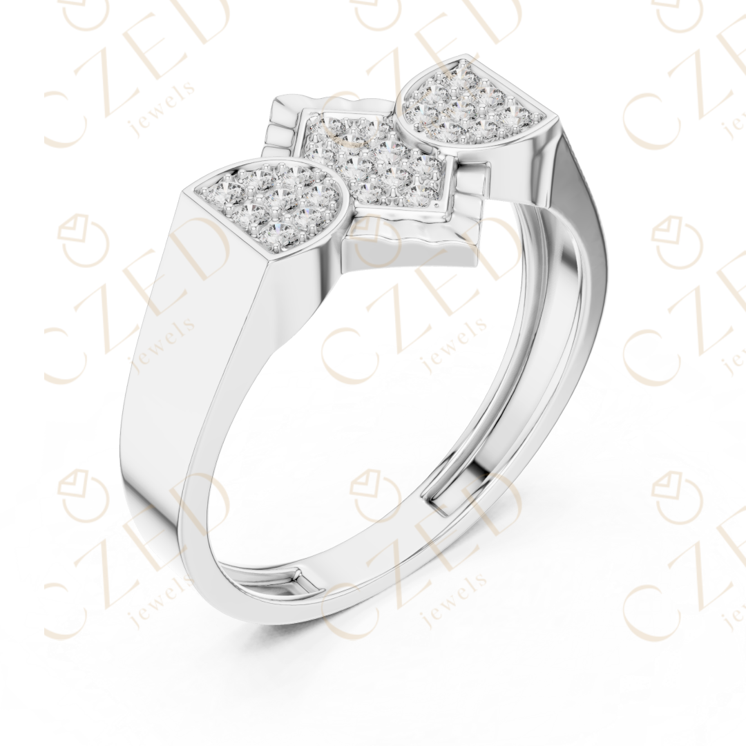 Geometric Diamond Cluster Band Ring with Pavé Panels