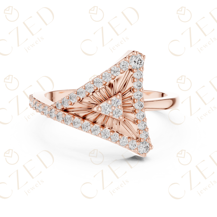 Round Cut Diamond Geometric Triangle Halo Ring