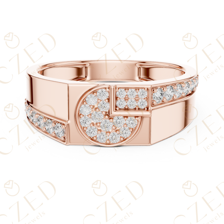 Round Cut Diamond Geometric Circle Pavé Panel Men’s Band