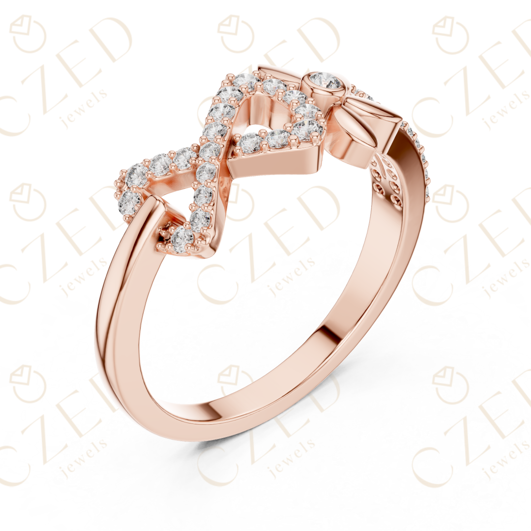 Round Cut Diamond Infinity Band Ring with Floral Motif Accents