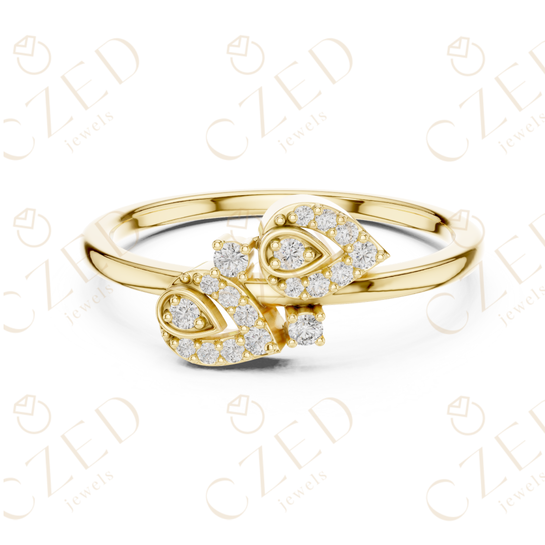 Round Cut Diamond Open Leaf Bypass Ring with Pavé Accents