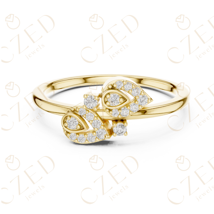 Round Cut Diamond Open Leaf Bypass Ring with Pavé Accents