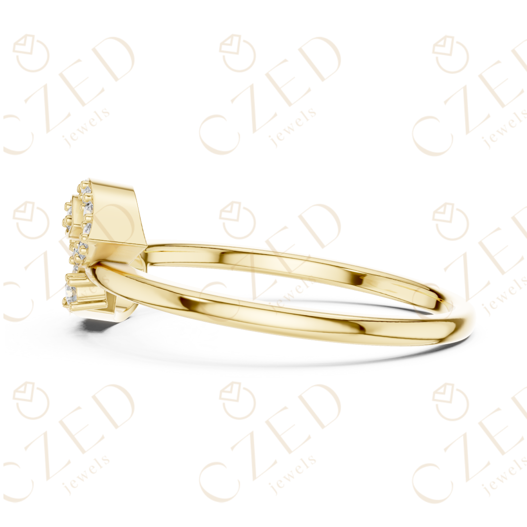 Round Cut Diamond Open Leaf Bypass Ring with Pavé Accents