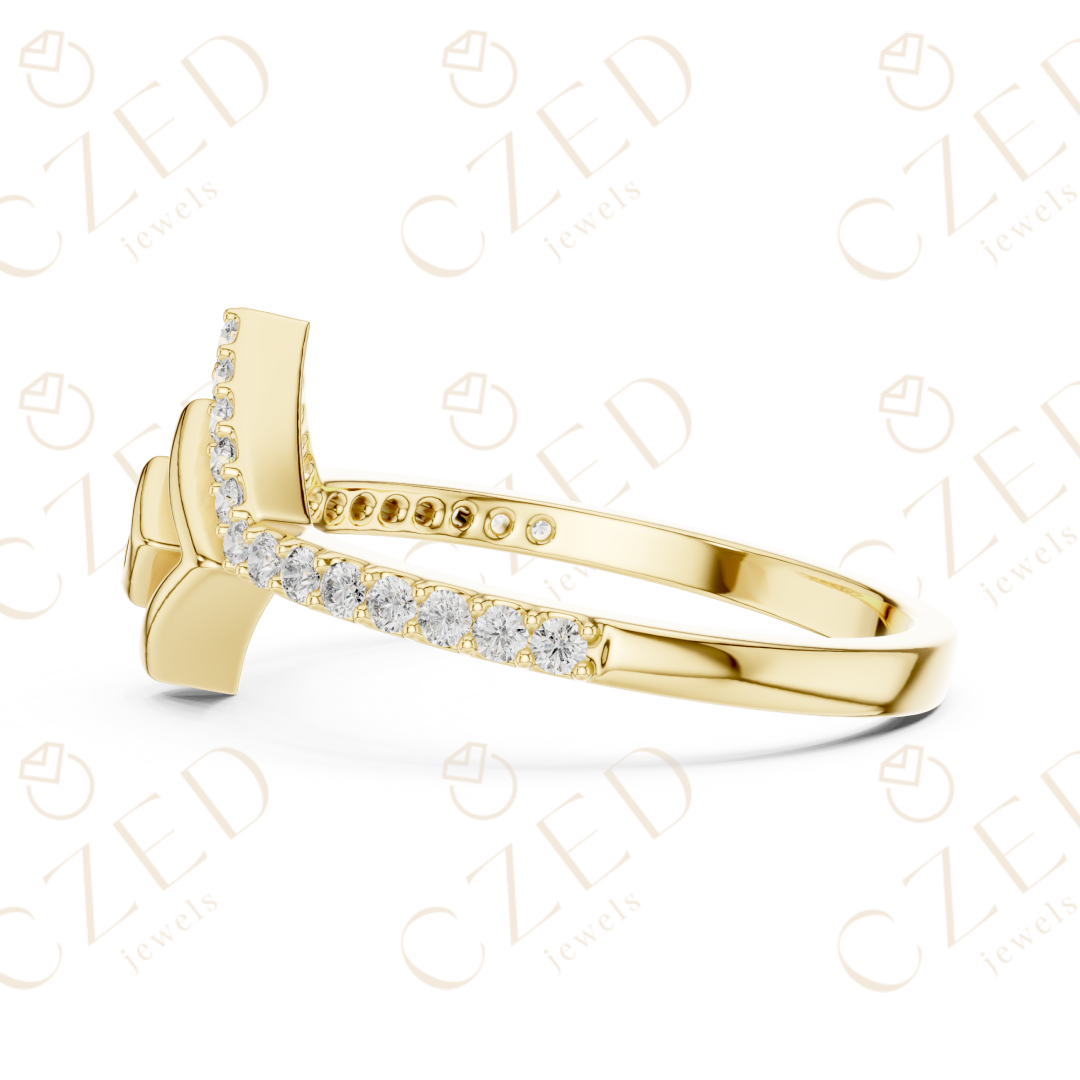 Round Cut Diamond Geometric Chevron Open Band Ring